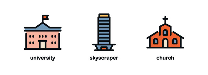 Building, real estate, house, city, downtown, urban architecture building flat design style minimal vector illustration.