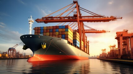 export international ship cargo illustration import container, carrier port, trade ocean export international ship cargo - obrazy, fototapety, plakaty