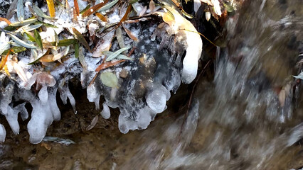little creek in winter with ice