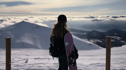 woman outdoors with her snowboard