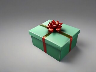 Fototapeta premium Red Bow on Green Gift Box Ultra realistic HD