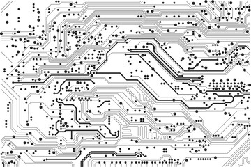 Flat microelectronics circuit board vector illustration with editable stroke. The abstract geometric texture of modern digital technology, computer, motherboard, or high-tech technology 