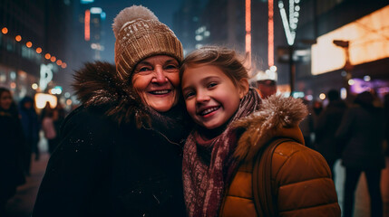 family profile picture for social media,  grandma and granddaughter on a walk, casual photography
 - obrazy, fototapety, plakaty