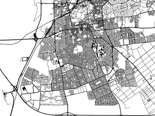 Vector road map of the city of Al Hufuf in the Kingdom of Saudi Arabia with black roads on a white background.