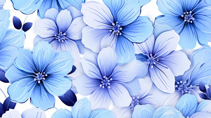 Seamless pattern with blue beautiful flowers