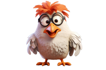 3D Cartoon of A Rooster Wearing Eyeglass