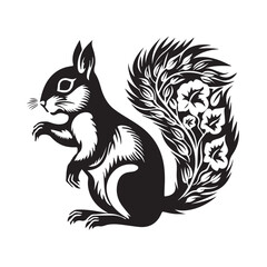 Squirrel in cartoon, doodle style. Isolated 2d vector illustration in logo, icon, sketch style, Eps 10, black and white. AI Generative