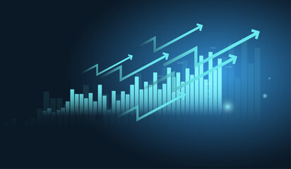 Financial, Business and chart with moving up arrowຫ graph in stock market on blue color background vectorຫ