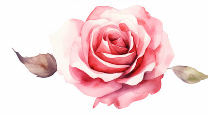 A pink rose on a white background in watercolor for the wedding, clipart style