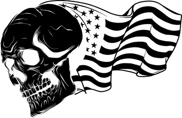 black silhouette of skull emblem with usa flag vector