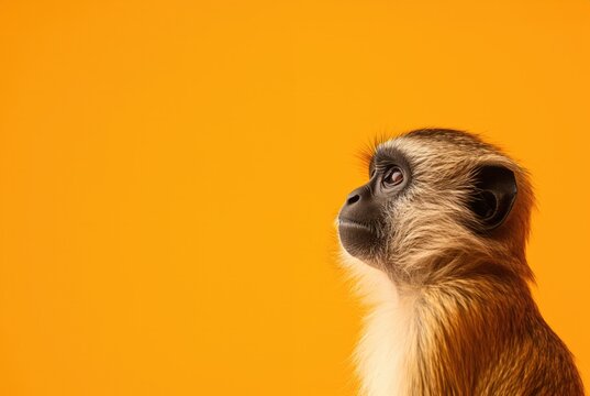 Funny orange monkey on yellow background with space for your text