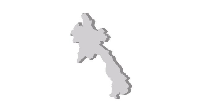 Laos map 3d grey on white background. Dynamic 4K animation motion graphics unleashed.