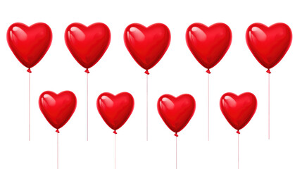 Set of 3 Hearts red balloons isolated on white background