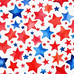 Obraz premium White background, colorful stars, watercolor art style - Seamless texture tiles