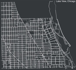 Detailed hand-drawn navigational urban street roads map of the LAKE VIEW COMMUNITY AREA of the American city of CHICAGO, ILLINOIS with vivid road lines and name tag on solid background