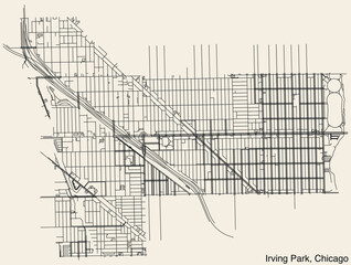 Detailed hand-drawn navigational urban street roads map of the IRVING PARK COMMUNITY AREA of the American city of CHICAGO, ILLINOIS with vivid road lines and name tag on solid background