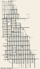 Detailed hand-drawn navigational urban street roads map of the HERMOSA COMMUNITY AREA of the American city of CHICAGO, ILLINOIS with vivid road lines and name tag on solid background
