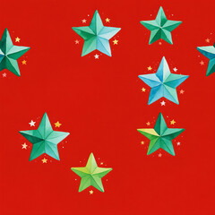 Obraz premium Red background, colorful stars, watercolor art style - Seamless texture tiles