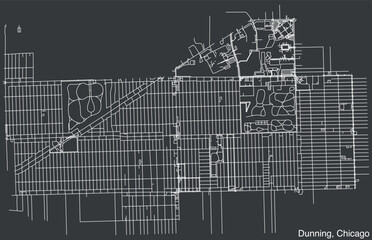 Detailed hand-drawn navigational urban street roads map of the DUNNING COMMUNITY AREA of the American city of CHICAGO, ILLINOIS with vivid road lines and name tag on solid background
