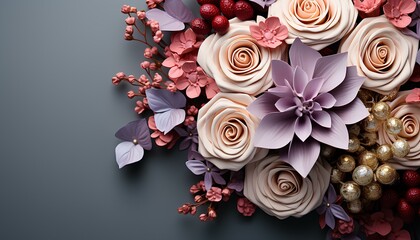 background with flowers. bouquet of flowers flat lay. flowers isolated on background top view. Mother's Day flowers. Valentine's Day flowers. Colourful flowers flat lay for presentation