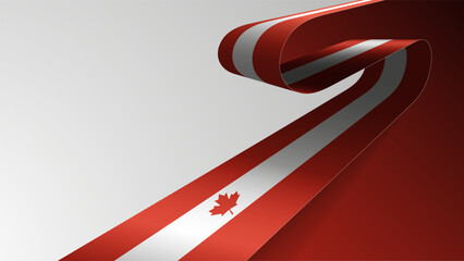 Realistic ribbon background with flag of Canada.
