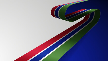 Realistic ribbon background with flag of Gambia.
