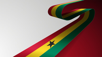 Realistic ribbon background with flag of Ghana.