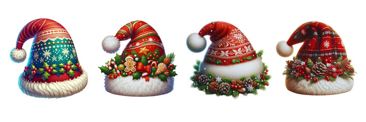 Fototapeta na wymiar Set of beautiful decorated Christmas hat, isolated over on white background(1)