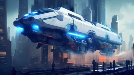 Foto op Canvas futuristic troop transport train with weapons © medienvirus