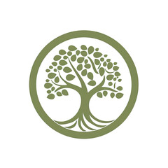 Green tree icon logo isolated on white. Sustainability, ecology, environment conservation, natural certification, organic growth concept. 