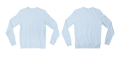 Classic Baby Blue Fleece Sweatshirt, Blank Unisex Sweat Long Sleeve Shirt Front and Back View
