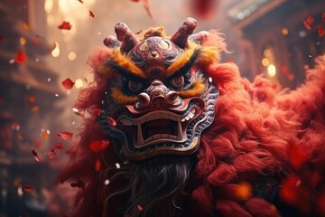New Year Festival Dragon Festival has traditional smoke and fireworks in Chinese temples.by Generative AI