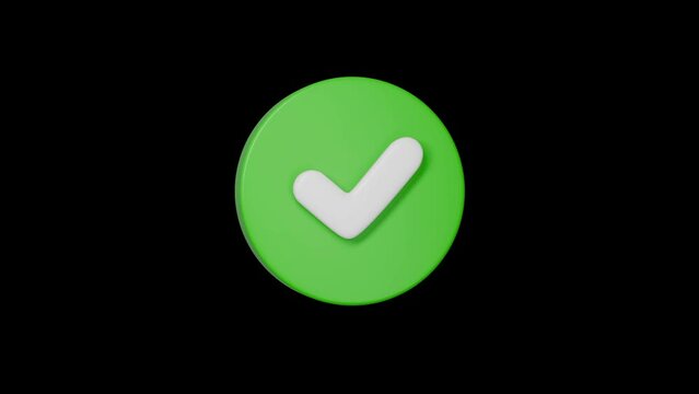 Check mark tick box circle icon simple looped animation. Transparent backgound. QuickTime 3d rendered movie with alpha channel	
