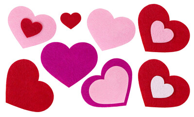 Set of red, pink cut out hearts on isolated background. Valentine's Day, wedding, date. Design...
