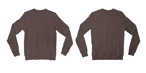 Classic Brown Fleece Sweatshirt, Blank Unisex Sweat Long Sleeve Shirt Front and Back View © twentysixdepressed