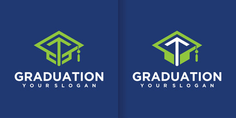 Creative Ideas for Initial Letter T Logo Designs and Graduate Toga Hats for School Education University Academic Campus Logo Designs