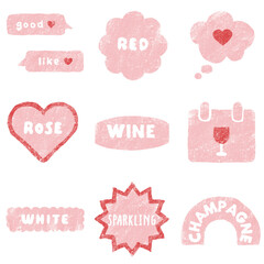 ワインのステッカー風イラストセット（ピンク、レッド）