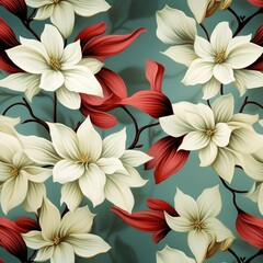  Seamless floral pattern. Flowers, and green leaves. Seamless background for wrappers, fabrics, wallpapers, postcards, greeting cards, wedding invitations, banners, 3d rendering