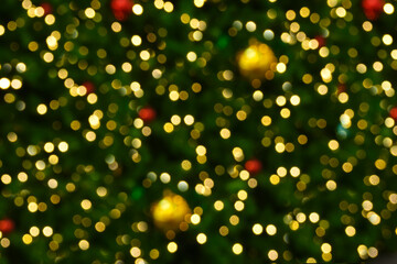 Blurred lights on Christmas tree decorate.