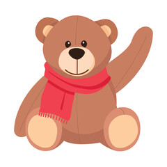 Teddy with red scarf. Winter bear toy