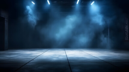 Dark empty street, dark blue background, an empty dark scene, neon light, spotlights The asphalt floor and studio room with smoke float up the interior texture. night view