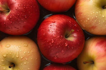 Fresh red apple with water droplets, fresh fruit