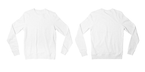 Classic White Fleece Sweatshirt, Blank Unisex Sweat Long Sleeve Shirt Front and Back View