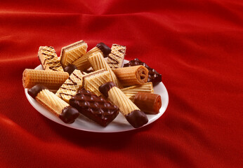 Waffelmischung, Kekse, Keksteller, Gebäck, Schokolade, Waffeln,