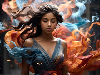 Naklejka premium A girl with colorful smokes