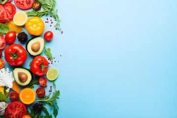 Stock image of vegetarian theme on blue background 