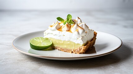 Key Lime Pie: Famous Dessert with Tart Lime Juice and Sweet Crust - obrazy, fototapety, plakaty