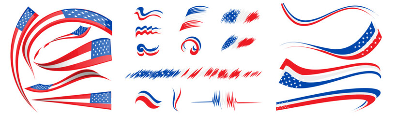 USA flag set elements, vector illustration on a white background