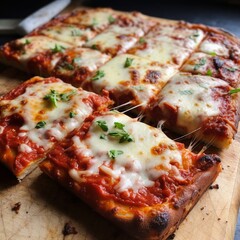 Square Pizza with Thick Crust and Sauce Over Cheese