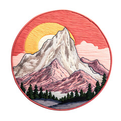 mountain embroidered patch isolated on transparent background Remove png, Clipping Path, pen tool - obrazy, fototapety, plakaty